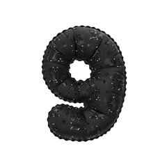 3D inflated balloon Number 9 with black sloth animal cartoon pattern