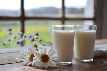 Obraz na płótnie Canvas glass of milk on table