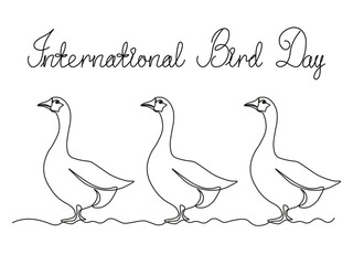 Fototapeta na wymiar Abstract geese, goose,continuous single line art hand drawing sketch, logo of the International Bird Day