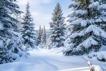 Winter landscape, forest with snow-covered trees.