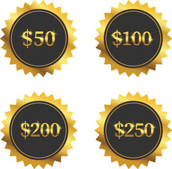 Set of gold circles with sharp edges and value