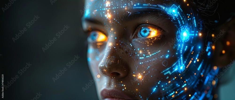 Poster a concept of ai (artificial intelligence). deep learning. an interface for displaying the results.