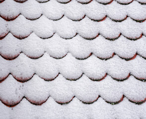 Stillleben im Winter, Dachziegel bedeckt mit Schnee - 748561802