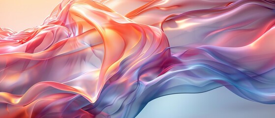 Elegant 3D Iridescent Glass Ribbon with Dynamic Holographic Waves on a White Abstract Background for Banners and Wallpapers