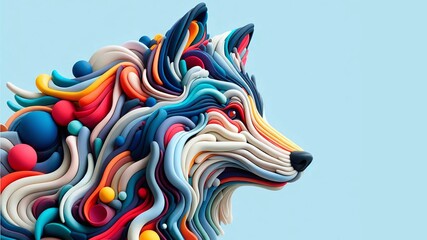 Colored wolf face sculpture different shapes