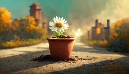 Flower in a pot on a street