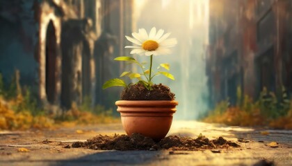 Flower in a pot on a street