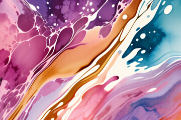Fototapeta premium Closeup of abstract watercolor paint background texture with liquid fluid marbled paper texture banner texture. Generative AI (생성형 AI)