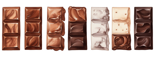 Watercolor background banner of chocolate bars isolated on a white background as transparent PNG