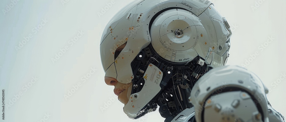 Leinwandbilder A chatbot using AI, Artificial Intelligence. A man enters commands to generate something, blending artificial intelligence and smart robots. Futuristic technology transformation.