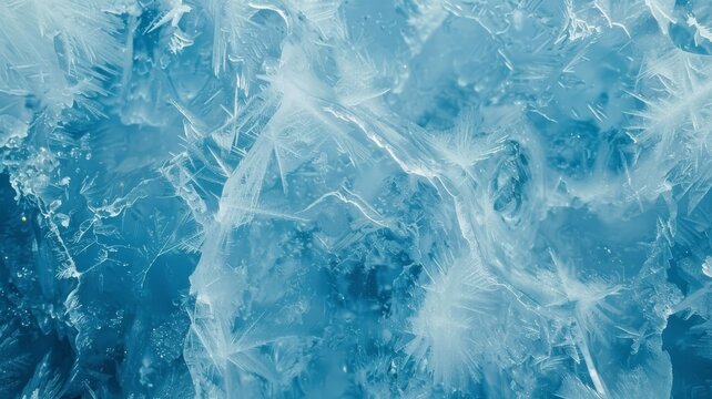 Abstract ice background. Blue background with cracks on the surface of the ice, frozen ice texture, frozen water
