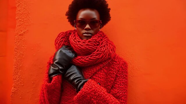 A longline knitted coat in a bold color paired with a cashmere scarf and leather gloves for a luxurious winter look.