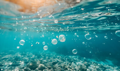 photo a quiet issue underwater plastics float in the blue sea