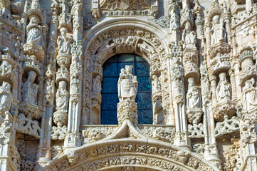 Traditional decorations at catholic church during day time in Lisbon, Portugal.