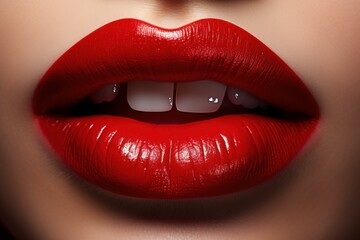 Obraz premium Vibrant Red sexy lips. Female mouth fashion. Generate AI
