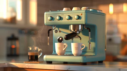 Deurstickers Coffee machine make beverage hot drink to customer. © Fauzia