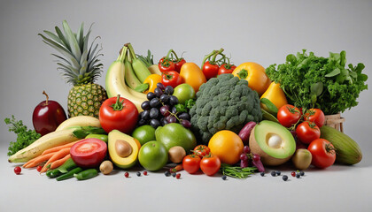 Organic and healthy fruits and vegetables on dark background