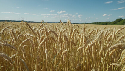 Wheat field on a sunny day and blue sky