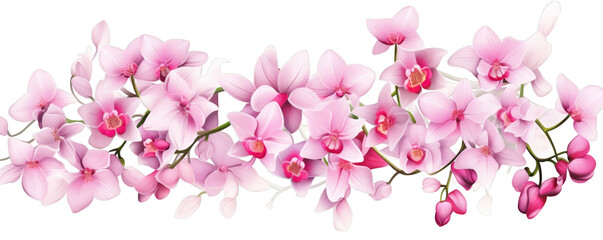 Fototapeta na wymiar Watercolor background banner of orchid cluster isolated on a white background as transparent PNG