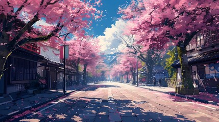 Sakura Blossom Street in Anime Style