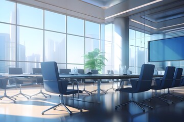 Blurred modern business office interior room use for background in business concept. Meeting room, Generative ai
