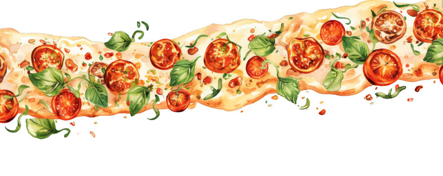 Watercolor background banner of Pizza isolated on a white background as transparent PNG
