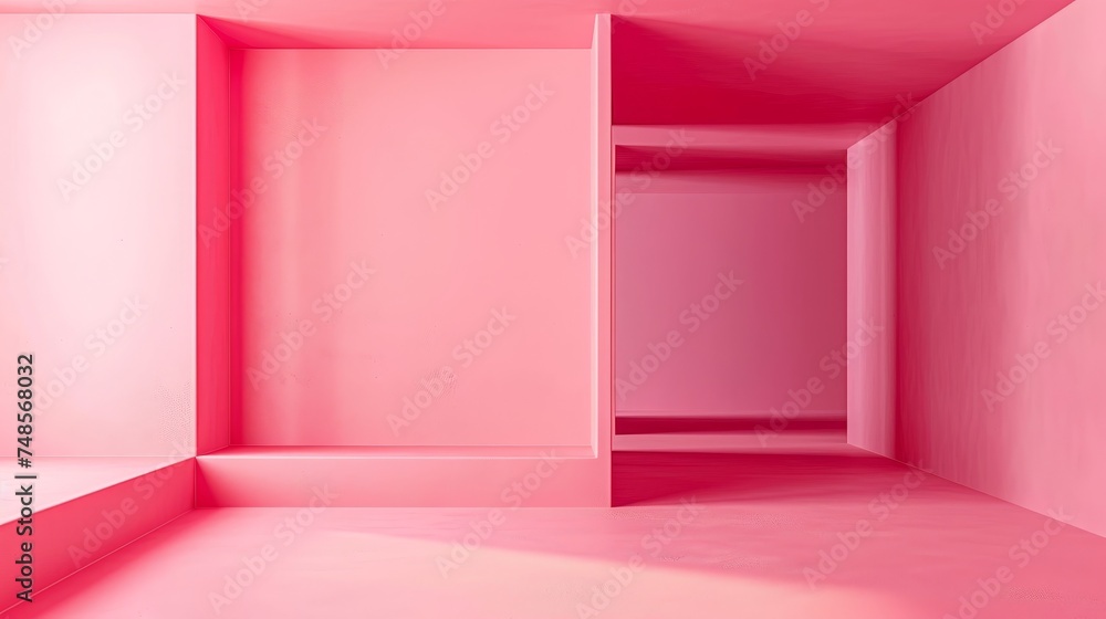 Poster photobox inside empty pink gradient room space. interior for design and decoration on abstract backg