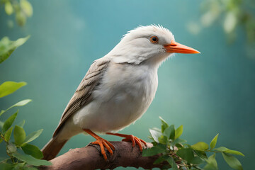 Realistic image of a lone bird perched on a tree branch and looking away against a softly blurred natural backdrop.