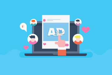 Social media advertising attracting new customers, social media sponsored ads, likes, love, audience engagement concept vector illustration.