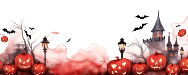 Watercolor background banner of red theme halloween festival isolated on a white background as transparent PNG