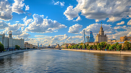 Embankment of the Moscow River with a view 
