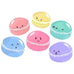 Kawaii colorful macarons with expressions