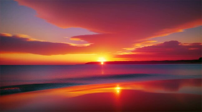 Beautiful sunset reflecting on the tranquil sea, painting the sky in shades of orange and red, creating a stunning evening landscape