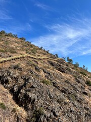 wooden promenade in mountains, hiking trail, trekking, hills, no people