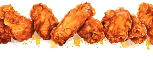 Watercolor background banner of Fried Chicken isolated on a white background as transparent PNG