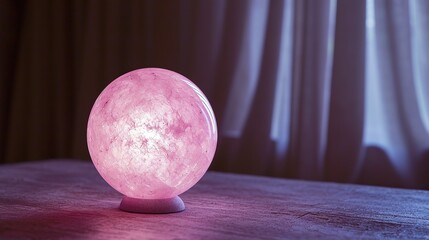 A bright pink ball on the table for room decoration.