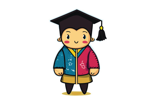 cute cartoon character of student wearing graduation cap. suitable for education. generative AI technology