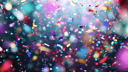 Vibrant confetti and streamers falling in festive scene