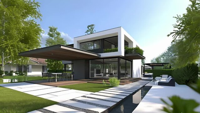 With its sleek lines and minimalist design this flat roof house exudes elegance and sophistication. The rooftop terrace offers a serene escape from the hustle and bustle of