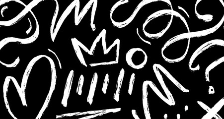 Wavy and swirled brush strokes vector pattern. Black paint freehand scribbles, abstract ink background. Brushstrokes, smears, lines, squiggle pattern. Abstract grunge scrawls wallpaper design