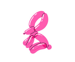 Bright pink balloon of rabbit. Bubble animal in a shape of bunny. Vector cute illustration isolated on white background.