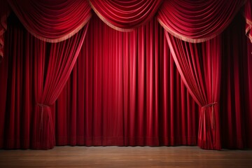 Opulent Red stage curtains. Movie cinema. Generate Ai