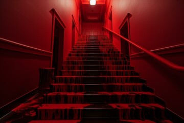 Ominous Red stairs hell. Open space. Generate Ai