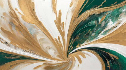 Swirling kaleidoscope of white, gold and green emerald colors