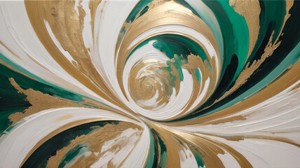 Swirling kaleidoscope of white, gold and green emerald colors