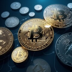 Euro coins and cent coins, representing money, currency, finance, banking, and wealth, in a market with gold, metal, and business elements, 