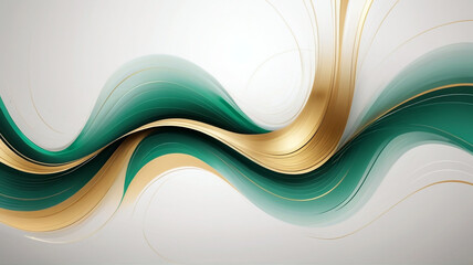 Abstract line wave background with white, gold and green emerald colors