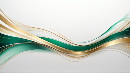Abstract line wave background with white, gold and green emerald colors