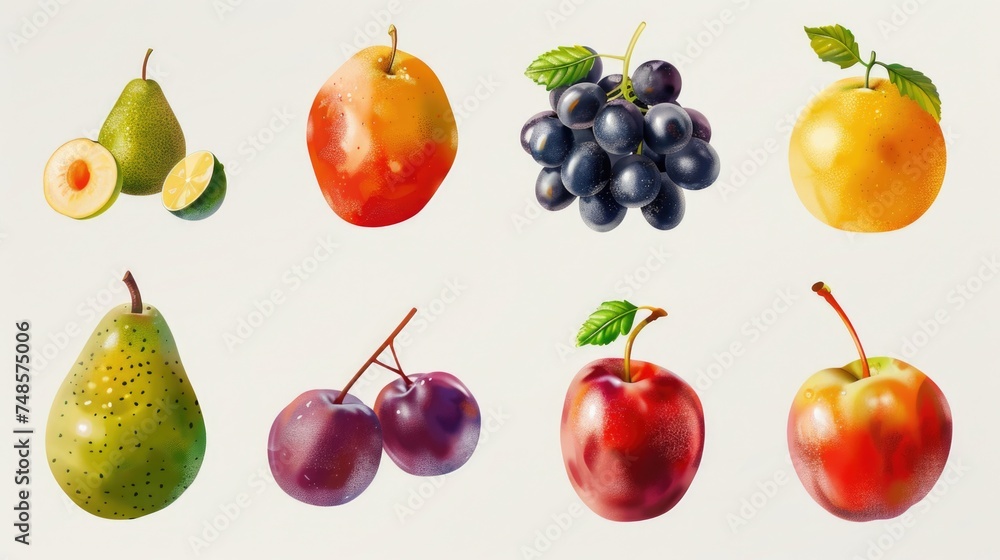 Poster assorted fruits displayed on a white background, suitable for multiple uses