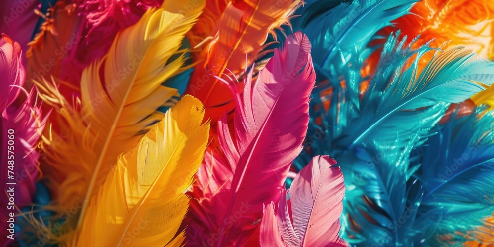 Poster Vibrant feathers in a close up shot, perfect for adding a pop of color to any project